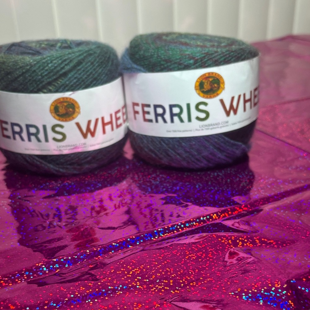 Lion Brand Ferris Wheel Yarn in Green and Purple